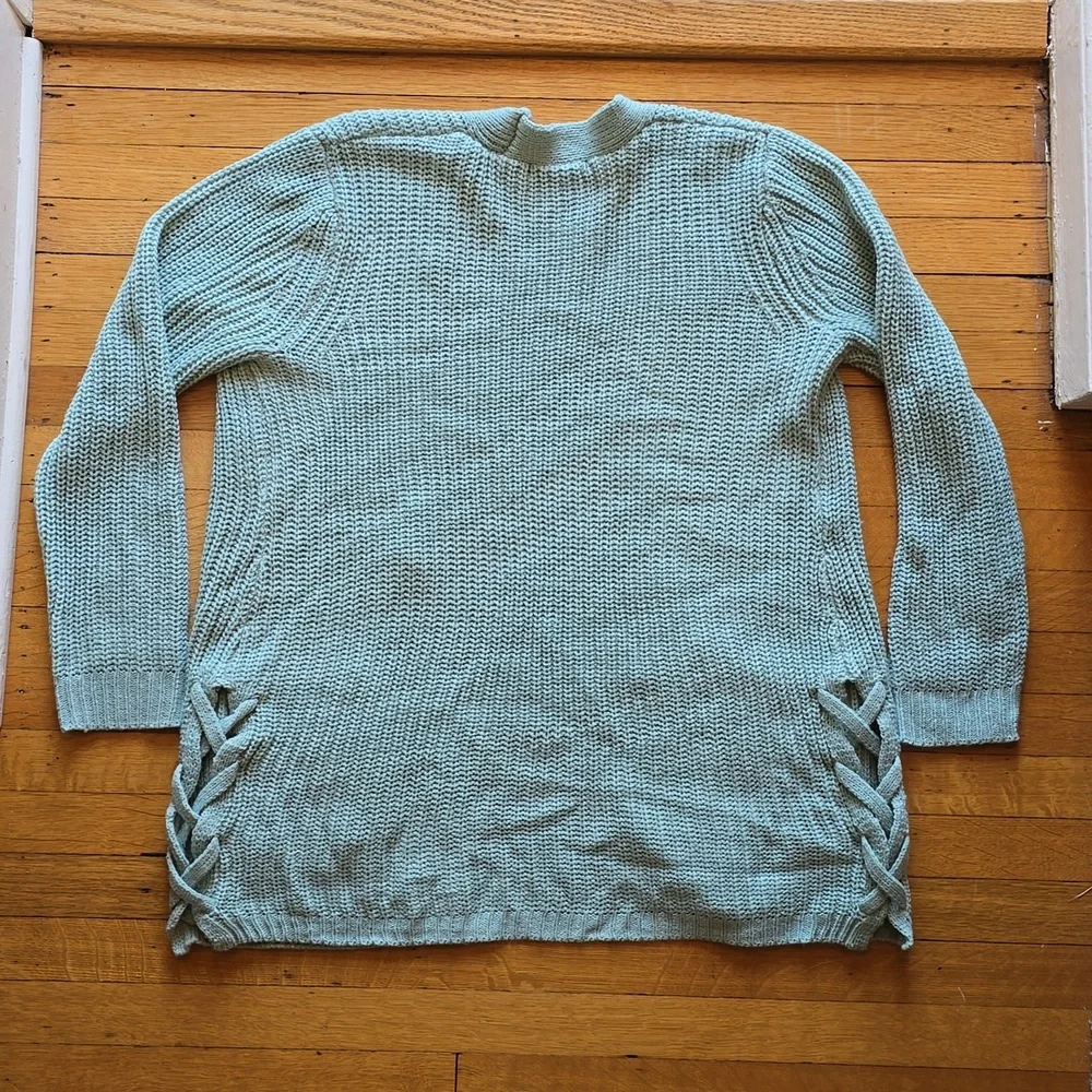 LOVE ELLIE Audra Side Lace Up Detail Textured Cardigan, Sage Green, Women's L - Picture 6 of 12